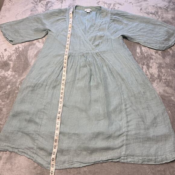 Sundance 100% Linen Midi Dress Green Size PS Lined Cottagecore Lagenlook Resort - Picture 3 of 8